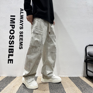 裤 抓绒复古大口袋工装 男宽松直筒裤 潮牌微阔长裤 2025秋季 男士 新款