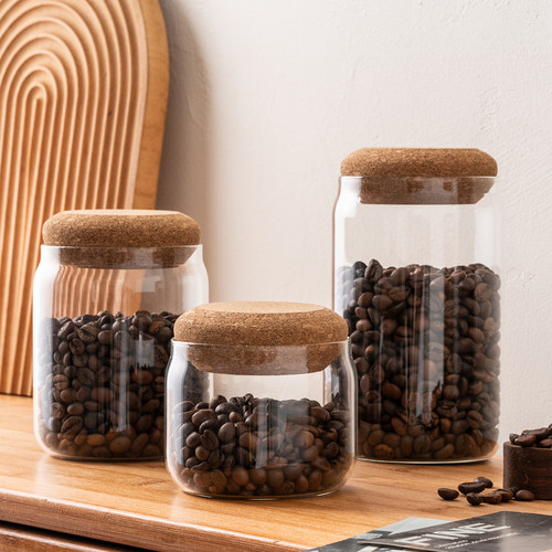 高级感简约透明玻璃储物罐圆形零食茶叶收纳罐家用咖啡豆密封罐