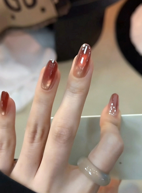 【石榴酱】指尖渐变浓郁石榴色追光猫眼简约精致手工穿戴甲10片