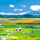 草原蒙古包直播背景布主播墙纸布3D山水大草原室外风景荷花背景墙