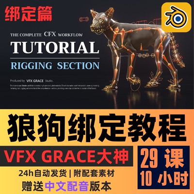 Blender绑定教程 超写实狼狗四足动物骨骼绑定教程精翻中文字幕