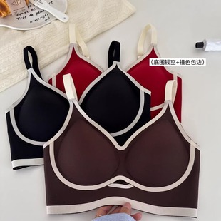 本命年红色背心式内衣女小胸聚拢无钢圈提拉薄款无痕美背运动文胸