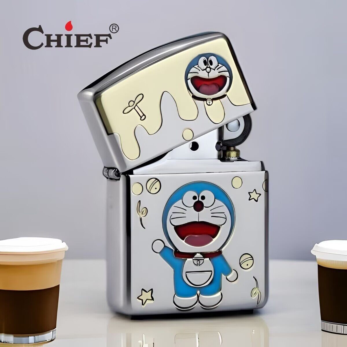 CHIEF首领砂轮珐琅煤油打火机高颜值个性创意哆啦a梦卡通送礼品潮