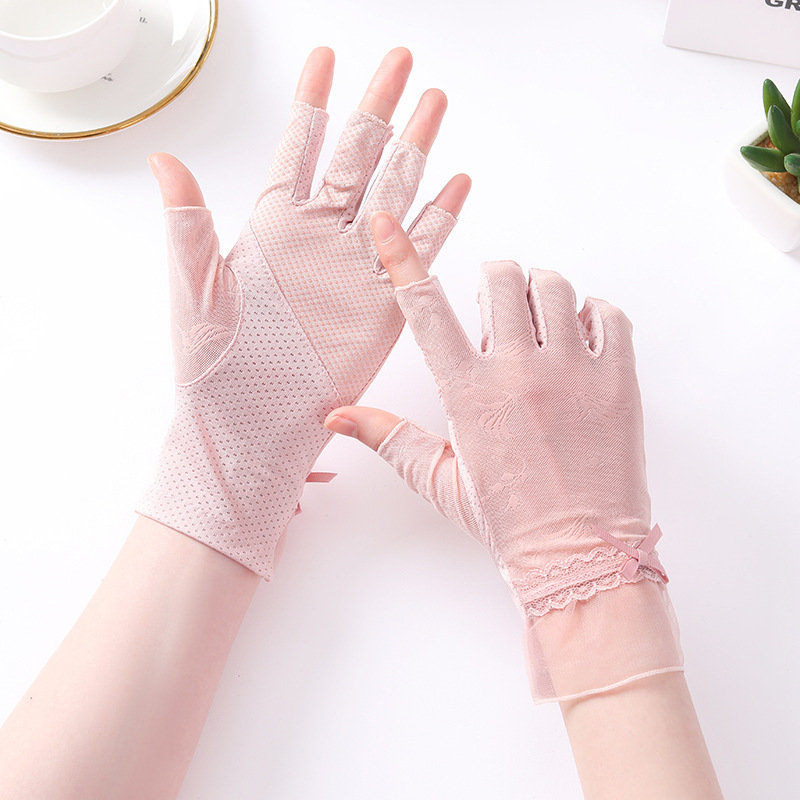 均码 半指 灰色 防晒手套女2025夏季薄款露指户外骑行开车时尚紫外线触屏透气采茶