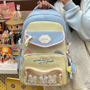 少女撞色书包女 ins韩版高中初中小学生森系百搭背包大容量双肩包