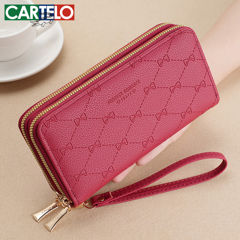 长款钱包女士 双层拉链大容量2026新款时尚百搭蝴蝶结手拿包钱夹