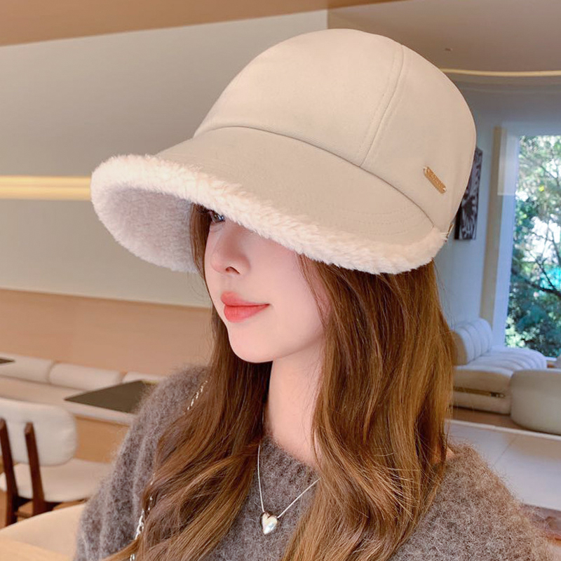 赵露思同款秋冬加厚绒马术帽子鸭舌帽女2025新款显脸小大檐渔夫帽