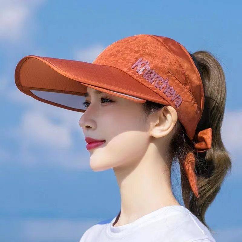 空顶防晒帽子女夏天户外运动骑车遮脸遮阳帽百搭凉帽紫外线太阳帽
