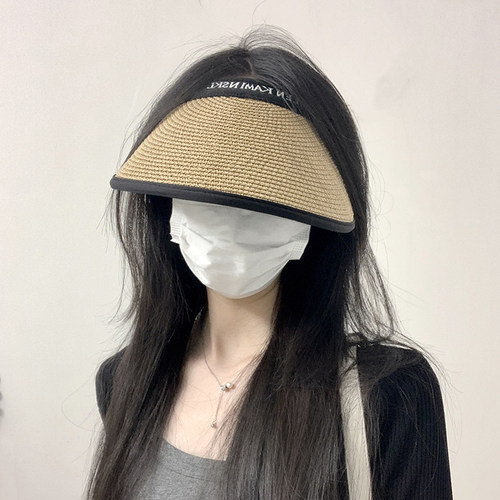 空顶防晒帽女夏季uv防紫外线大帽檐沙滩遮阳草帽骑车遮脸太阳帽子
