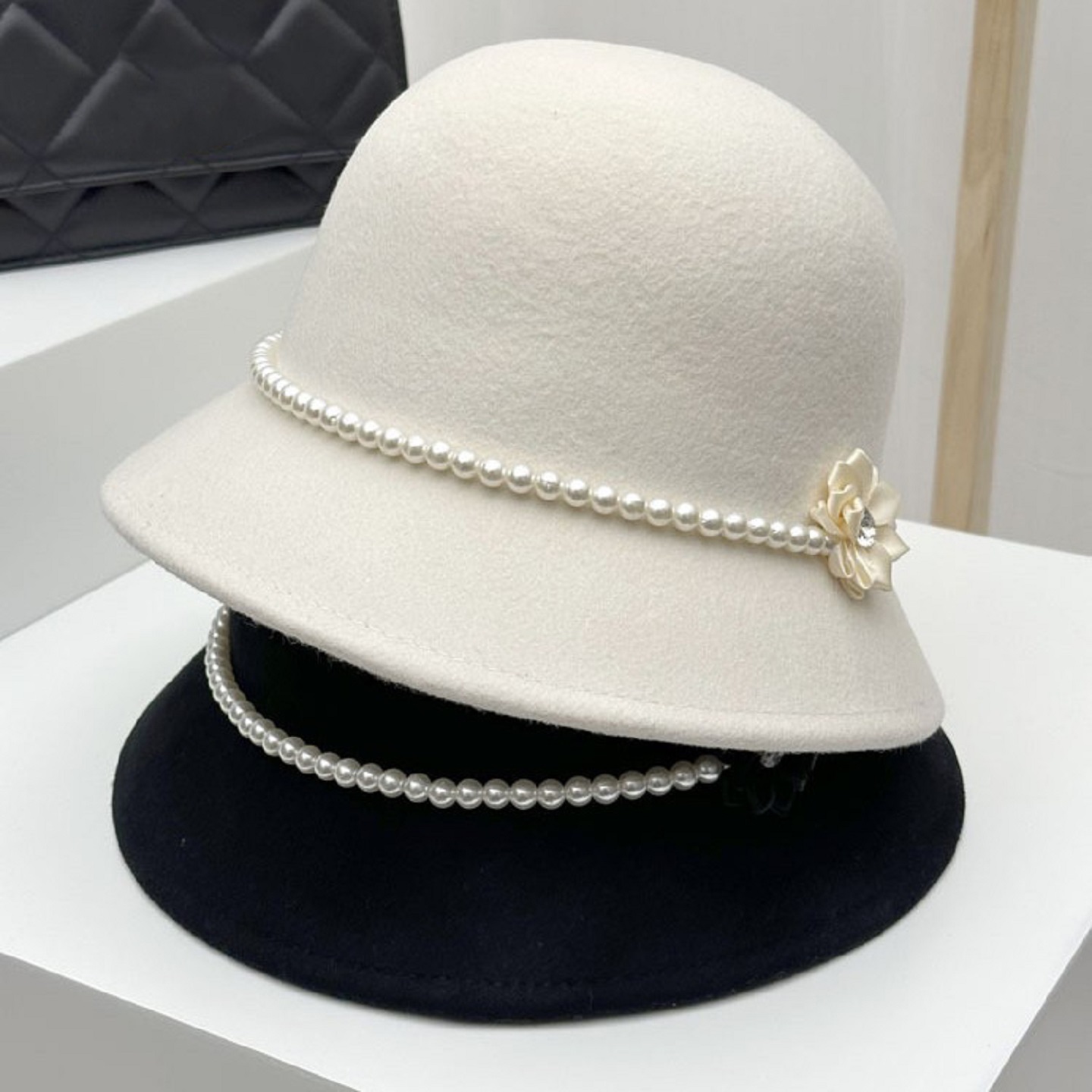 赫本风白色渔夫帽子女秋冬季法式