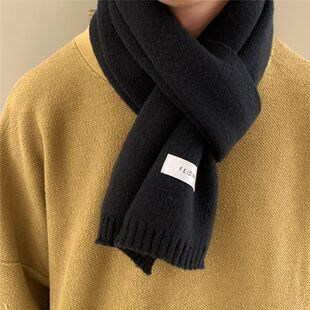 2025年纯色针织围巾男女生新款冬季学生韩版百搭情侣围脖短款保暖