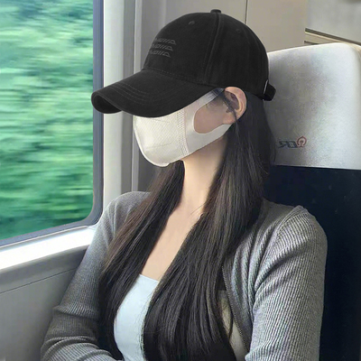 棒球帽女款2025新款宽帽檐显脸小大头围鸭舌帽女帽子黑色字母硬顶