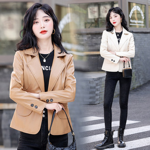 今年流行特惠2025春装新款海宁皮衣女士短款西装外套机车绵羊皮