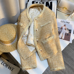 今年流行特惠黄色轻奢重工羽内胆小香风短外套女2025冬季新款韩版