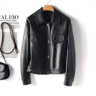 今年流行特惠2025新款真皮衣外套女短款翻领黑色显瘦时尚绵羊皮