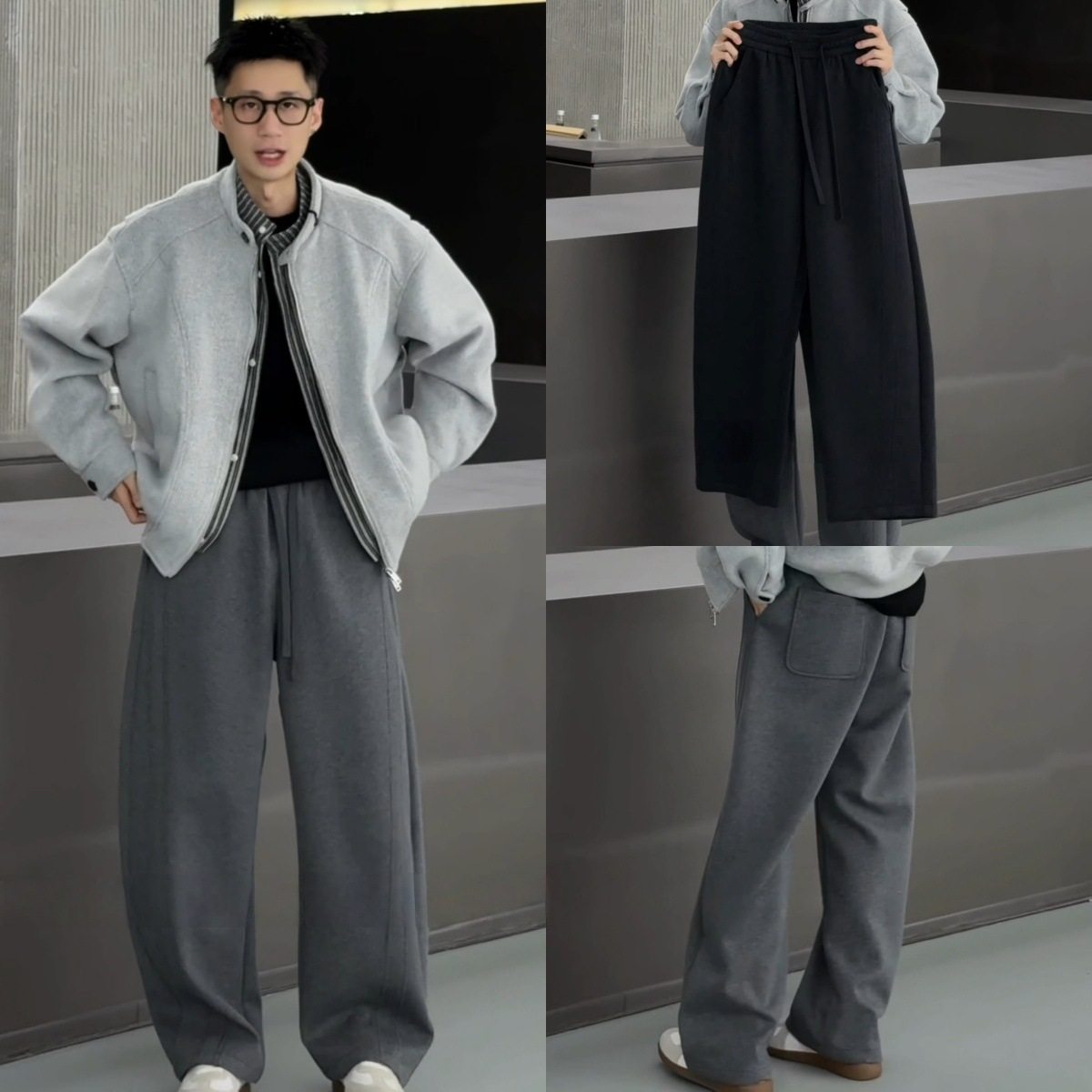 今年流行特惠秋冬纯色抽绳简约宽松结构阔腿百搭休闲男士直筒裤
