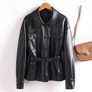 今年流行特惠宋佳同款眞皮羽绒服外套女士短款冬季新款系带收腰