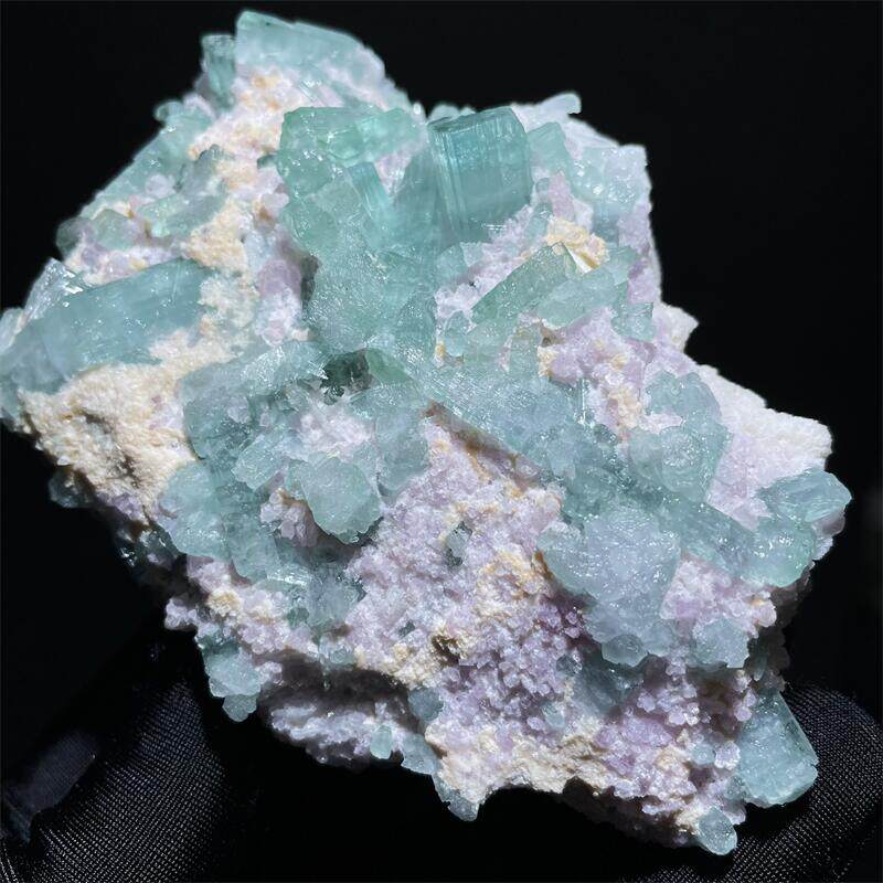 천연 아프간 파라이바 청록색 전기석 보라색 운모 잎 알바이트 공생 크리스탈 거친 돌 컬렉션 장식품