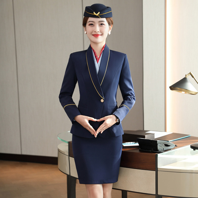 空姐制服职业套装女春夏装航空学院铁路乘务员工作服酒店前台工装