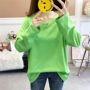 女230学生加肥加大百搭显瘦上衣潮200 长袖 秋装 300斤胖mm宽松薄款