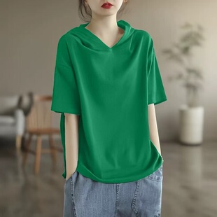 t恤女装 短袖 潮 300斤胖mm宽松显瘦连帽上衣230遮肚藏肉200韩版 夏季