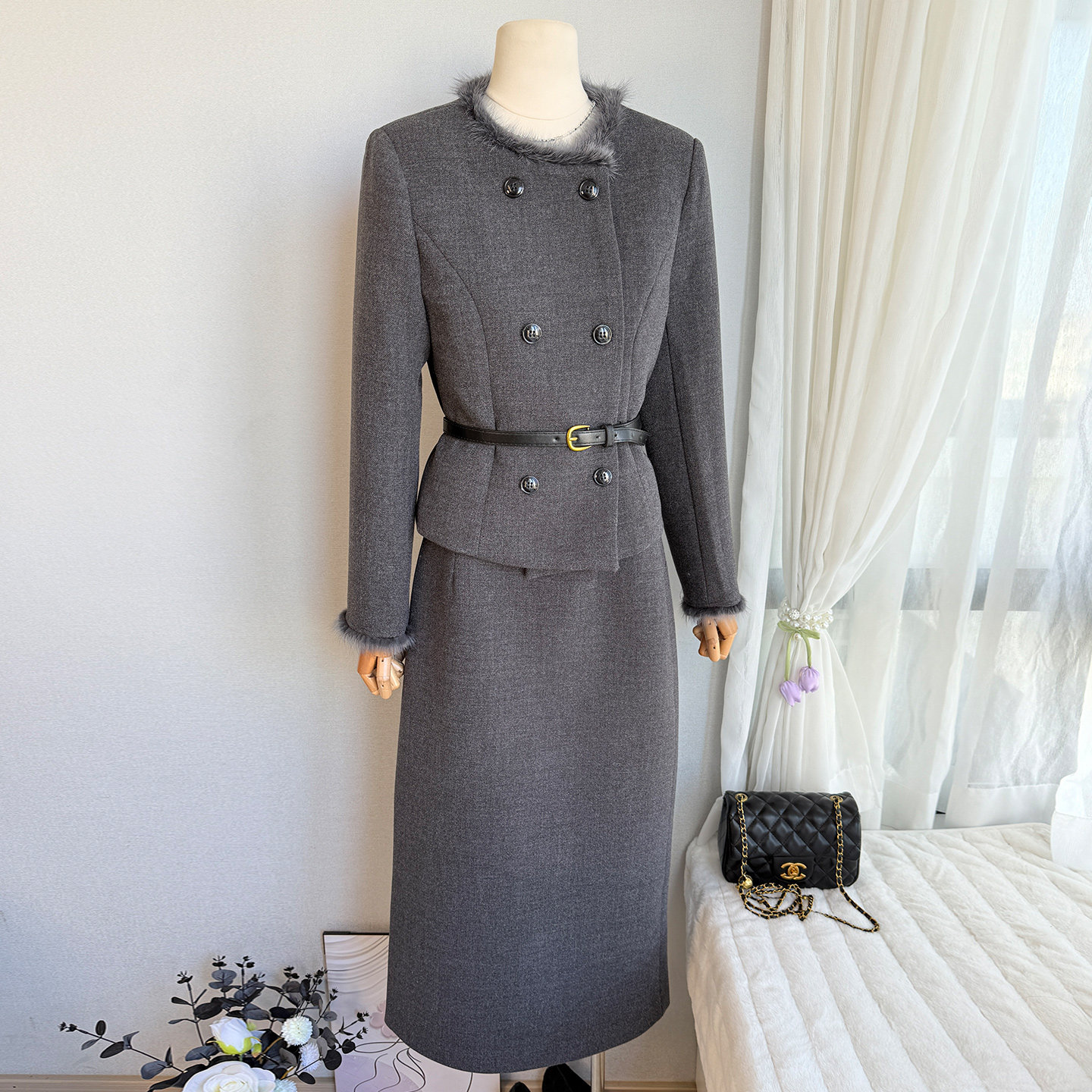 高定水貂毛小香风羽绒服套装女冬季2025新款双排扣修身半裙两件套,女装/女士精品,时尚套装,淘宝优惠券,粉丝福利购,淘宝优惠卷