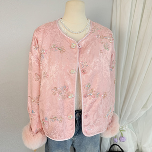 新中式国风重工钉珠刺绣羽绒服女冬2025新款时尚减龄气质加厚外套