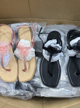 小众凉鞋女外穿ins超仙花朵平底仙女风人字夹拖