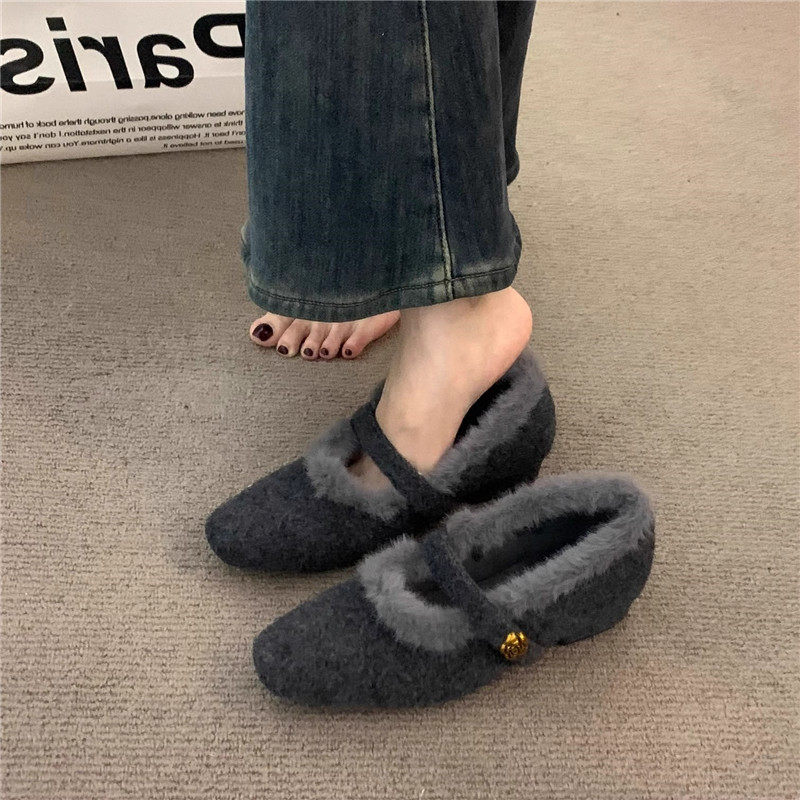 加绒尖头毛毛鞋勃肯棉鞋秋冬单鞋