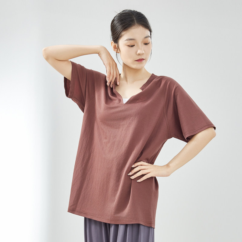 现代舞男女同款宽松V领练功服形体演出个性中性大码慵懒T恤T百搭