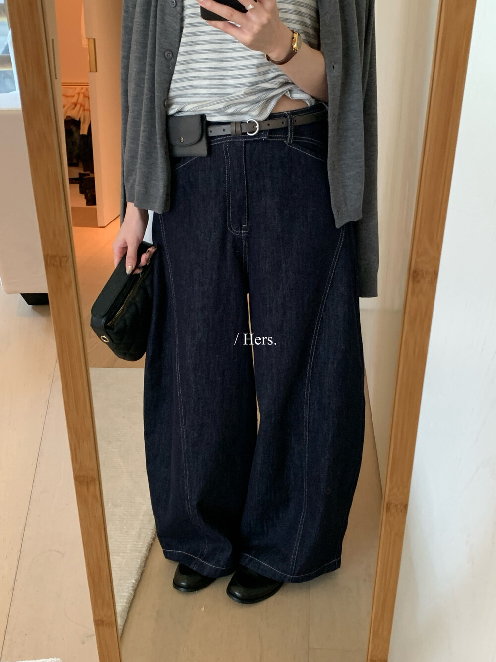 Hers简约风纯色高腰显瘦百搭牛仔裤女宽松显瘦百搭阔腿裤女