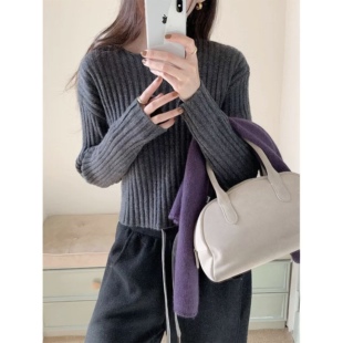 气质毛25女衫 韩系长袖 针织衫 显瘦冬季 针织秋冬毛衣 小个子百搭短款