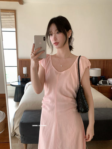 IMISS法式复古气质显瘦连衣裙女夏季新款高级感气质短袖裙