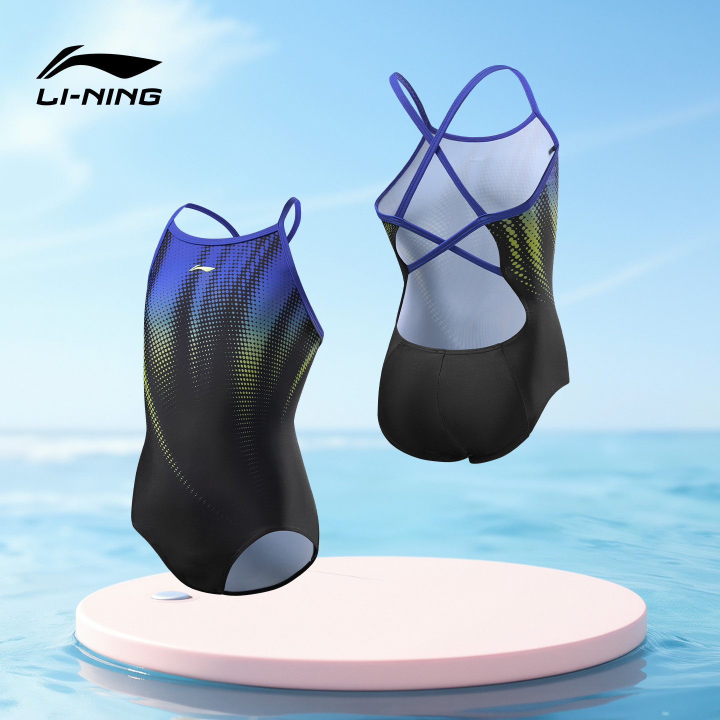 李宁儿童泳衣女孩专业训练连体三角2026新款女童游泳衣中大童竞速