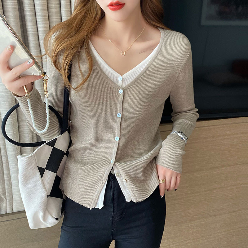 假两件v领针织开衫秋装上衣v领