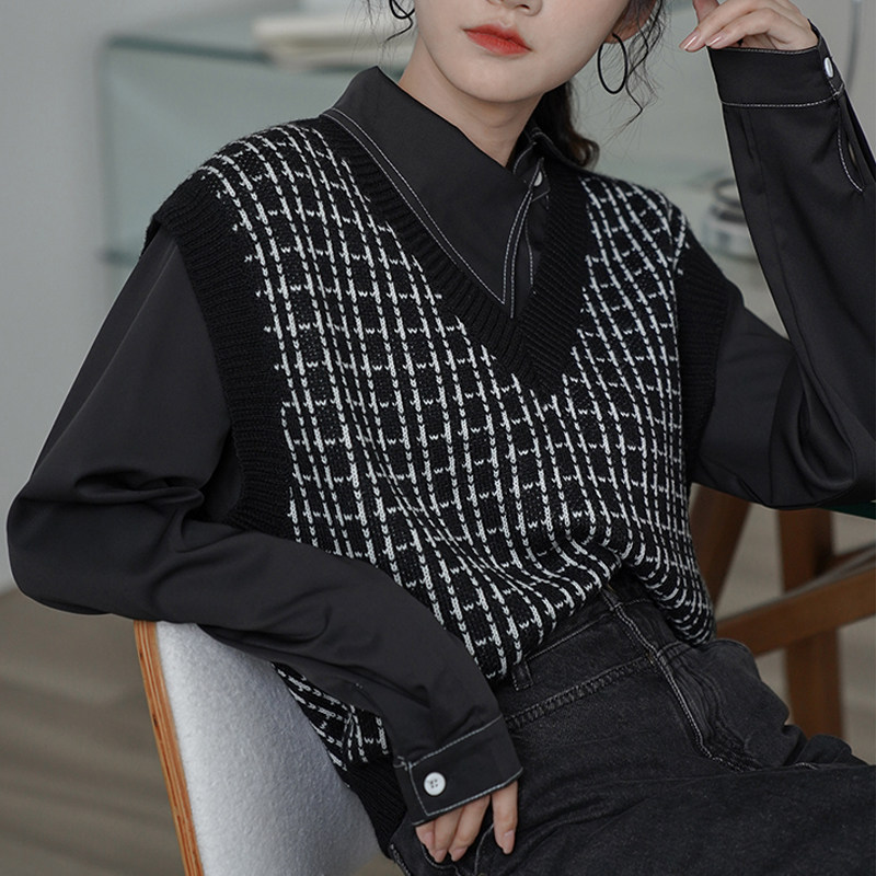 毛衣马甲背心v领针织衫毛线上衣