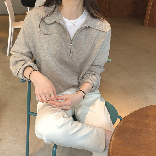 女装春秋2021年新款polo翻领毛衣