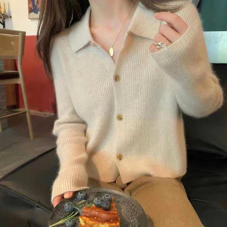 毛衣开衫外套女polo翻领针织上衣