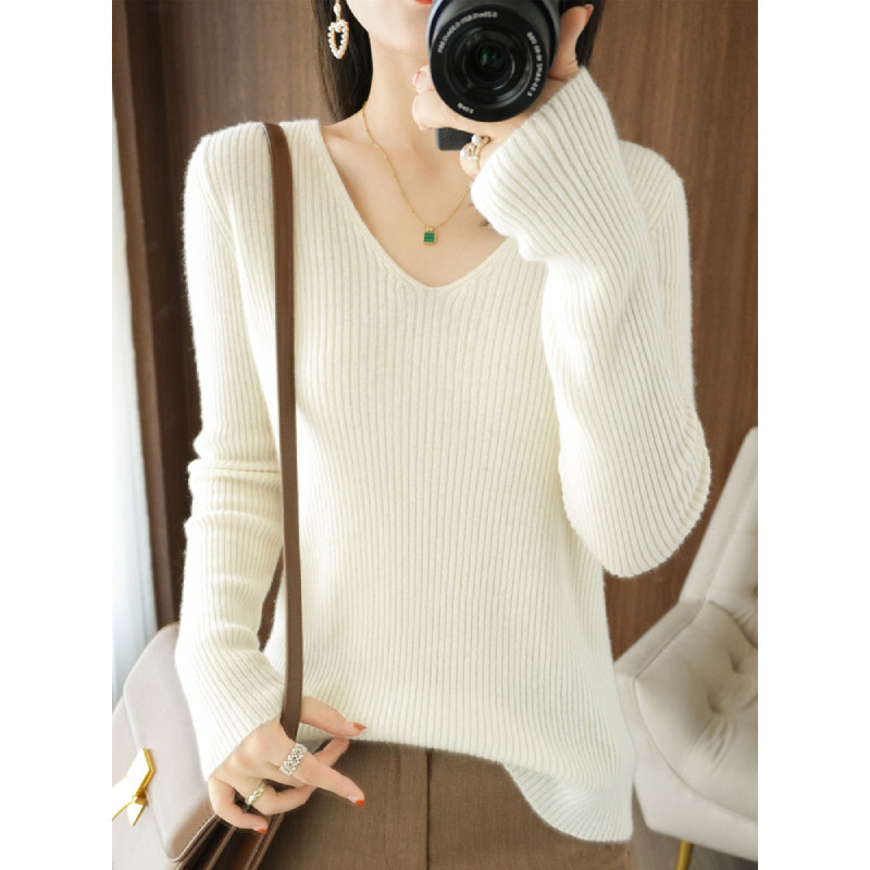毛衣针织衫女v领上衣内搭打底衫