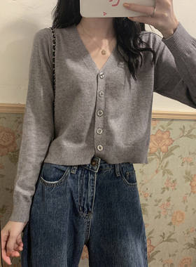 针织衫开衫外套女短款春秋2025年新款春装v领上衣春季毛衣外搭女