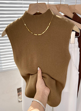 半高领针织背心女2025新款冬季无袖内搭上衣秋冬中领毛衣打底衫女