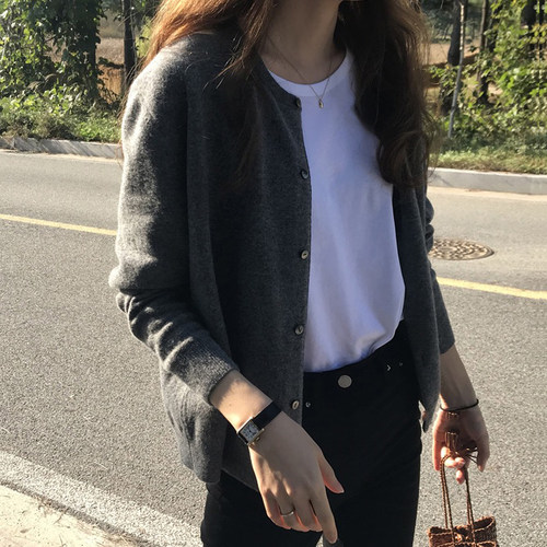 圆领毛衣外套女针织衫开衫