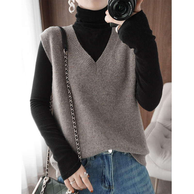 针织马甲背心女v领无袖马夹外搭