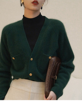 法式水貂绒针织衫女开衫秋装2025新款v领上衣春秋高级感毛衣外套