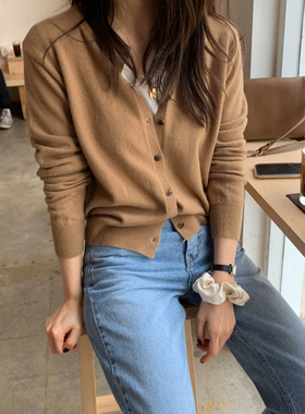 咖啡色早秋毛衣外套女秋装2025年新款爆款圆领秋季针织衫开衫上衣