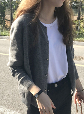 开衫毛衣女秋冬2025新款爆款圆领灰色外搭上衣长袖冬季针织衫外套