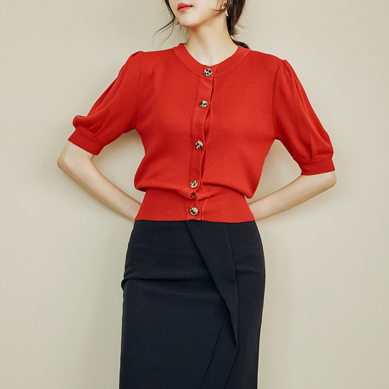 冰丝针织衫女开衫短袖薄款夏季