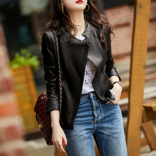 今年流行特惠2025早春新款头层绵羊皮短款机车皮衣女短外套修身