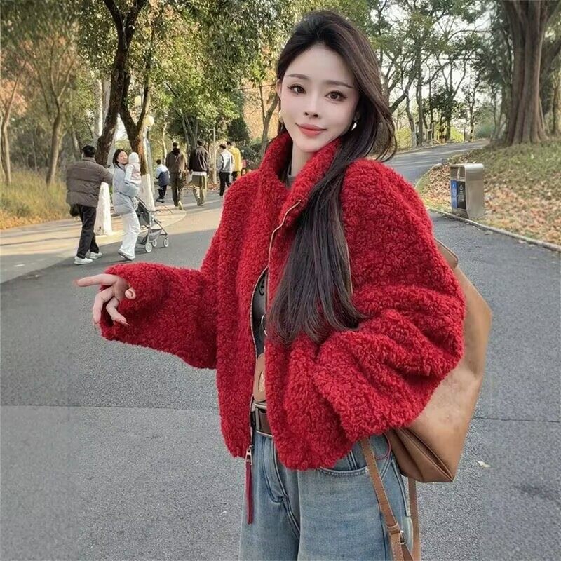 今年流行特惠仿羊羔毛绒红色过年衣服本命年上衣高级感炸街小香风,女装/女士精品,皮草,淘宝优惠券,粉丝福利购,淘宝优惠卷