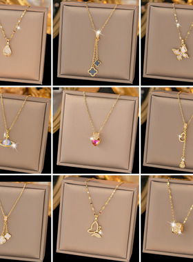 不掉色钛钢项链女百搭小众饰品高级感精致网红毛衣链简约铜吊坠